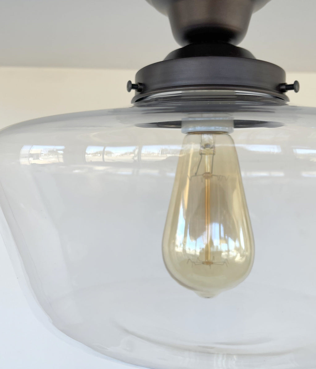 Large Clear Glass Schoolhouse Ceiling Light 12in