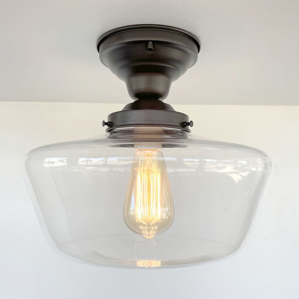 Large Clear Glass Schoolhouse Ceiling Light 12in