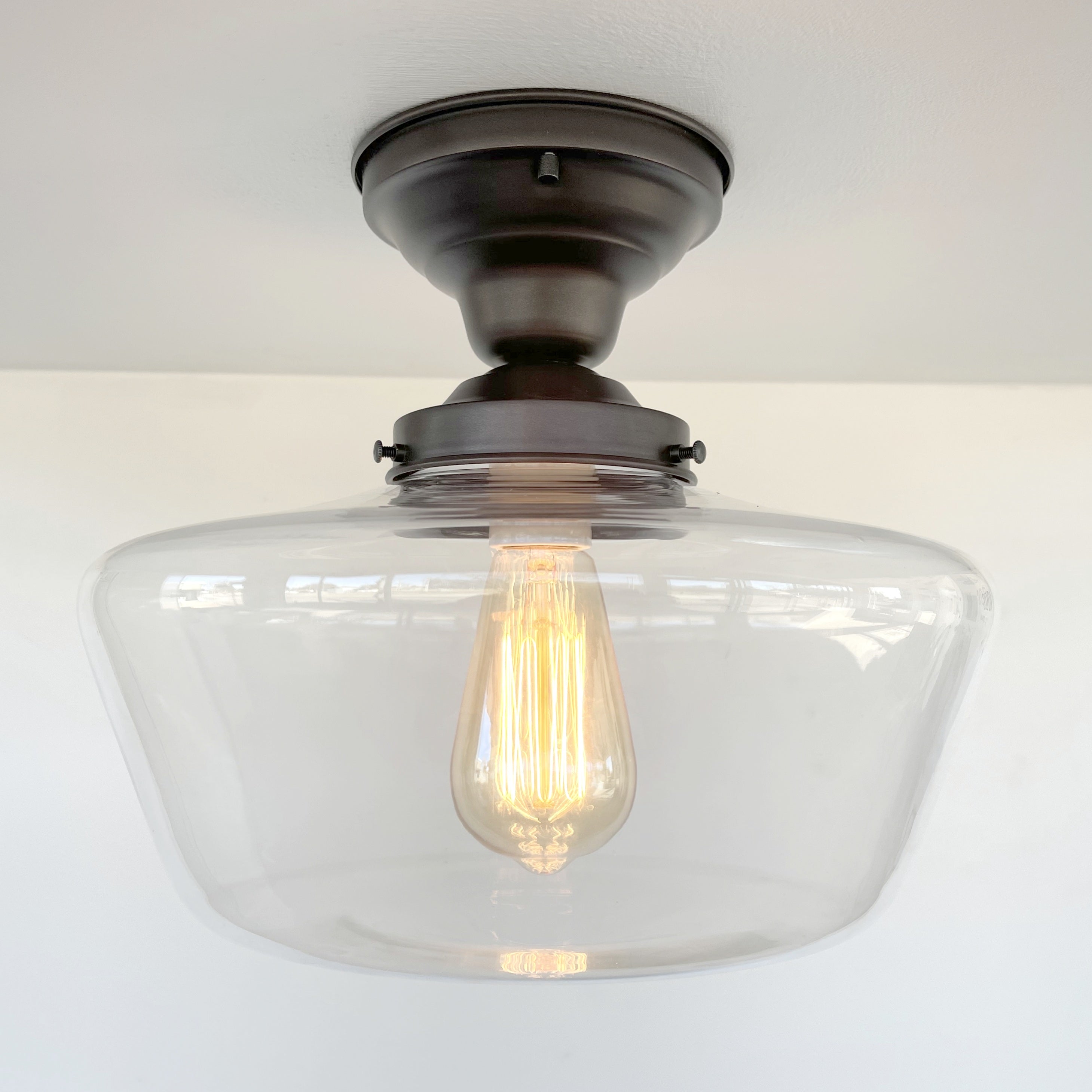 Large Clear Glass Schoolhouse Ceiling Light 12in