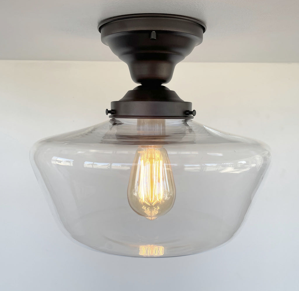 Large Clear Glass Schoolhouse Ceiling Light 12in