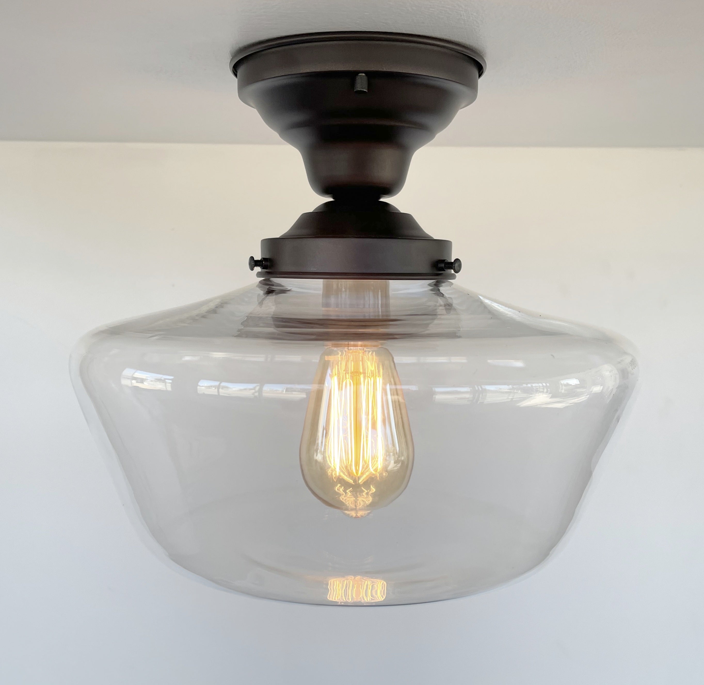 Large Clear Glass Schoolhouse Ceiling Light 12in
