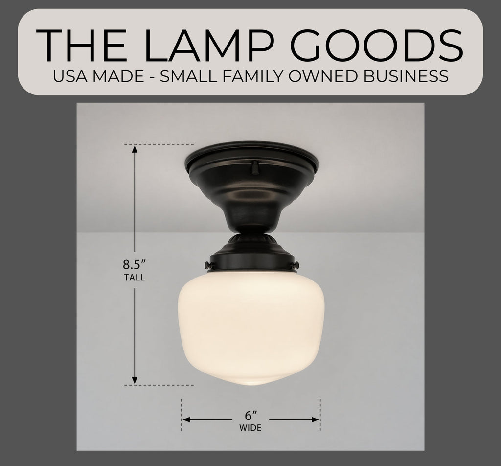 Antique Opal Simple Milk Glass Schoolhouse Ceiling Light 6" Semi-Flush