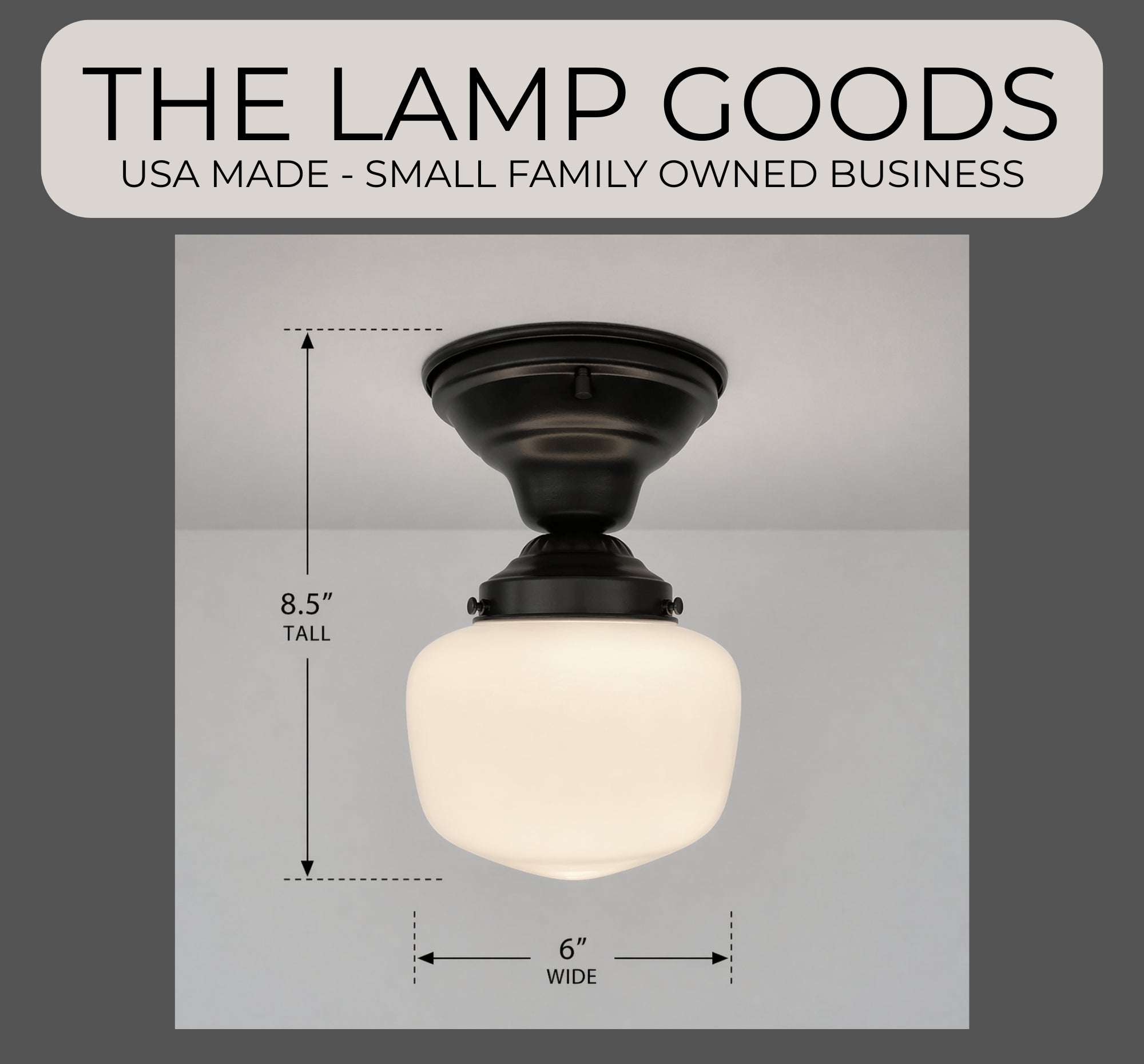 Antique Opal Simple Milk Glass Schoolhouse Ceiling Light 6" Semi-Flush