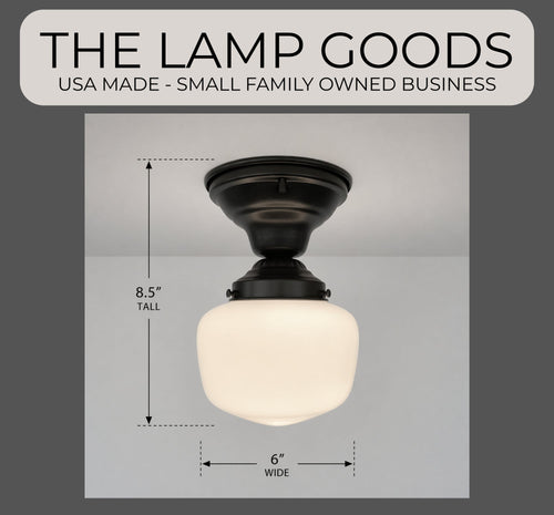 Antique Opal Simple Milk Glass Schoolhouse Ceiling Light 6" Semi-Flush