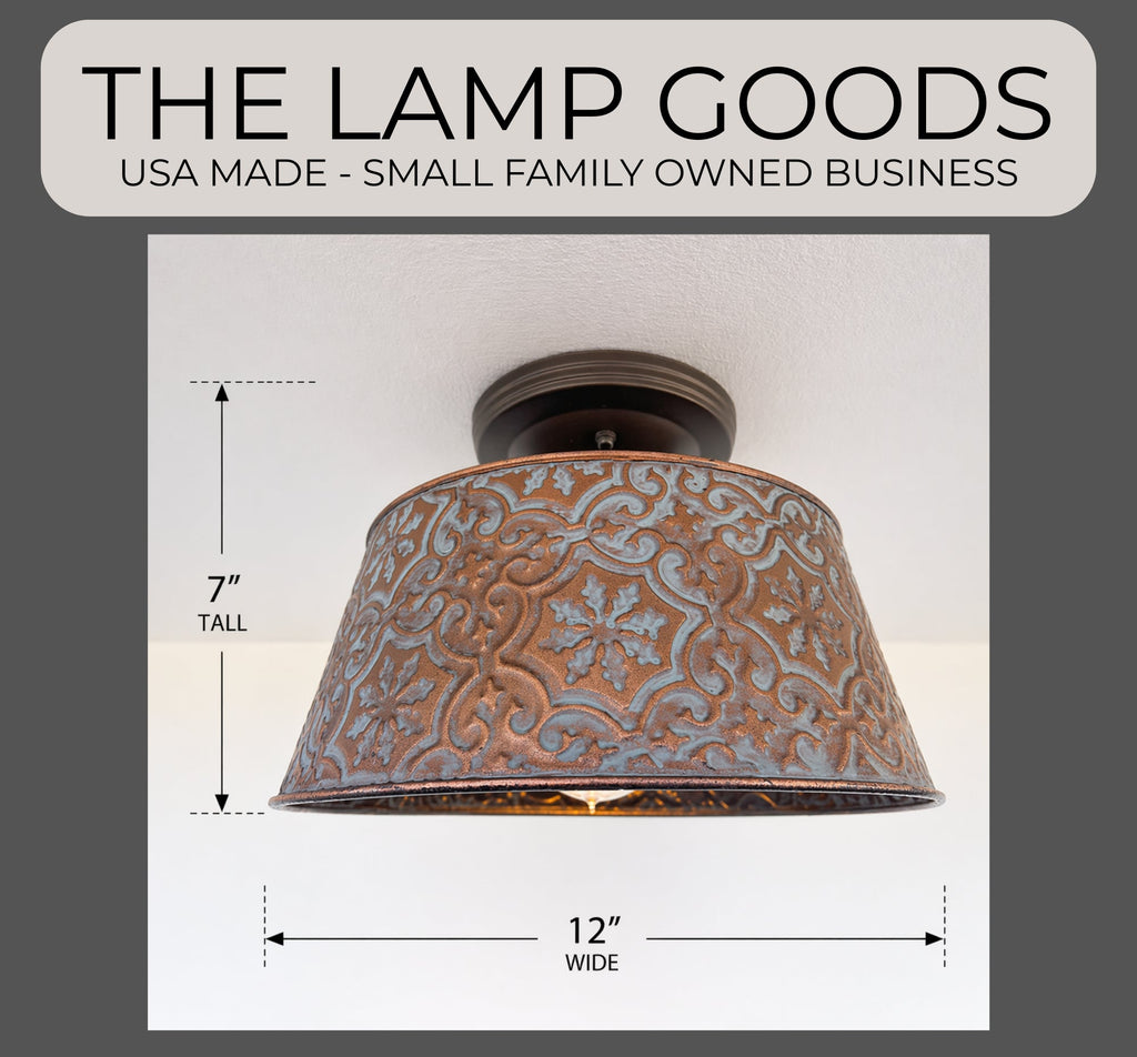 Ornate Copper Flush Mount Ceiling Light Rustic Farmhouse