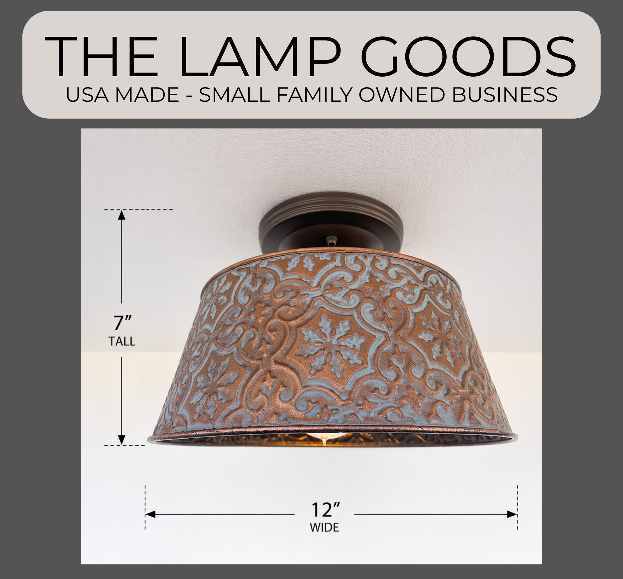 Ornate Copper Flush Mount Ceiling Light Rustic Farmhouse