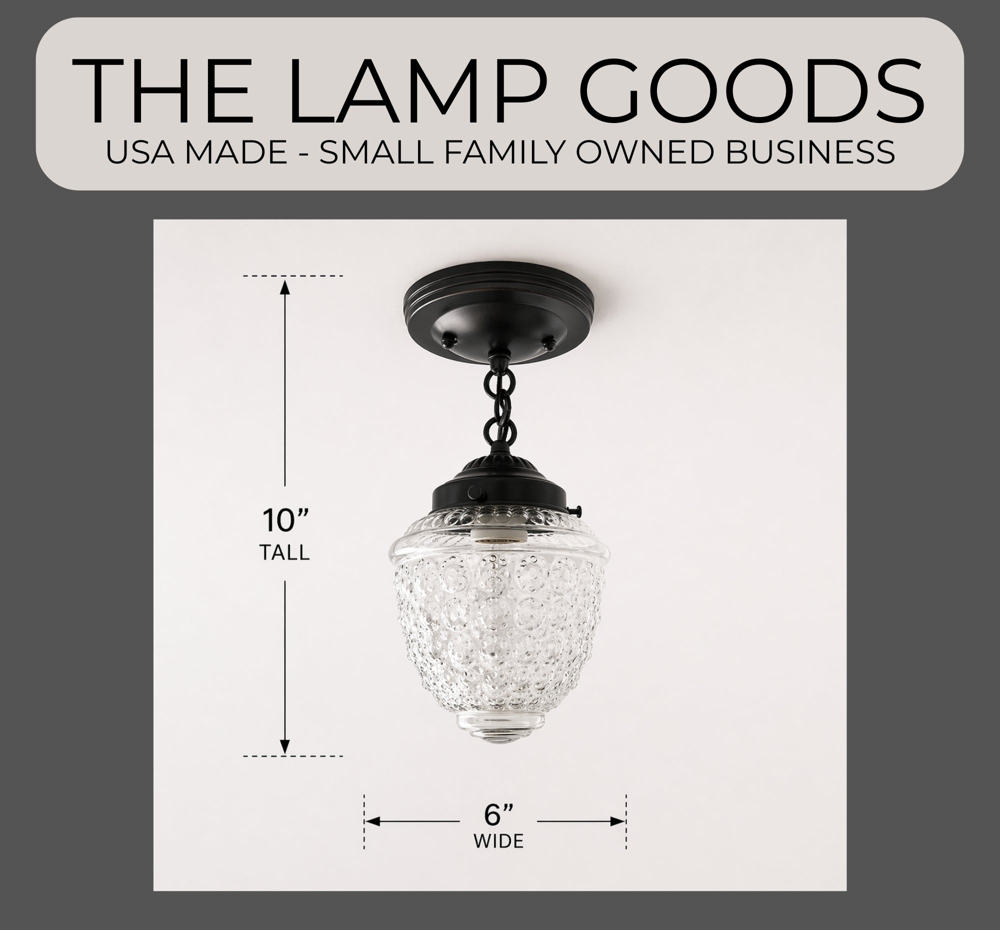 Antique Acorn Glass Ceiling Light with Chain 6in
