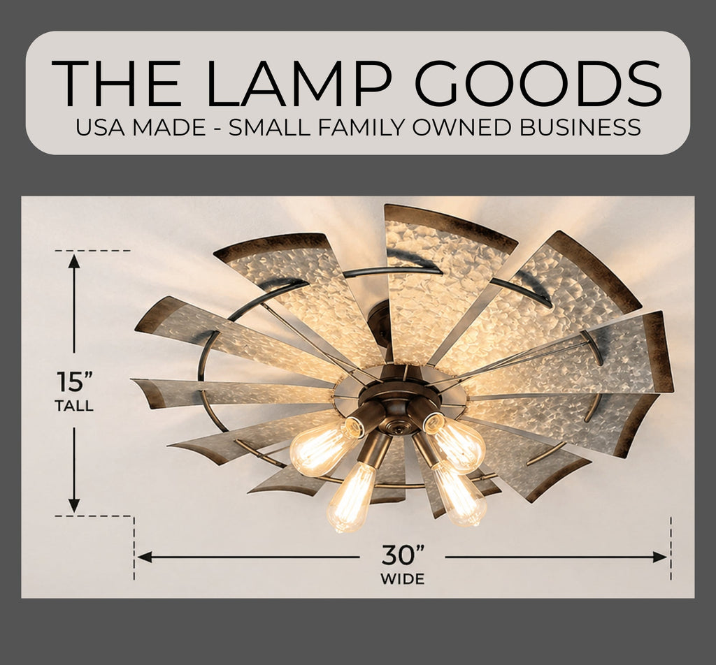 Farmhouse Windmill STATIONARY Ceiling Light | 30" Flush Mount