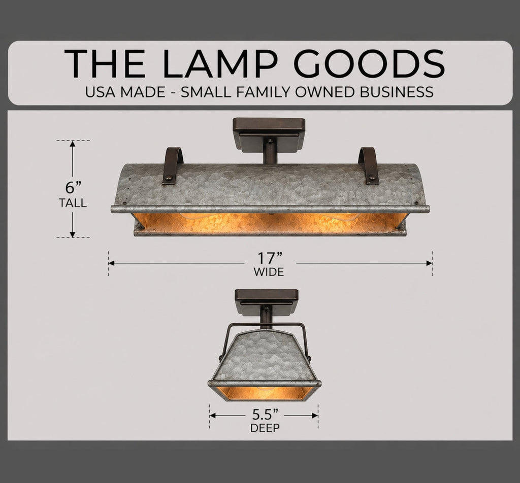 Galvanized Metal Farmhouse Ceiling Light 17" Flush Mount