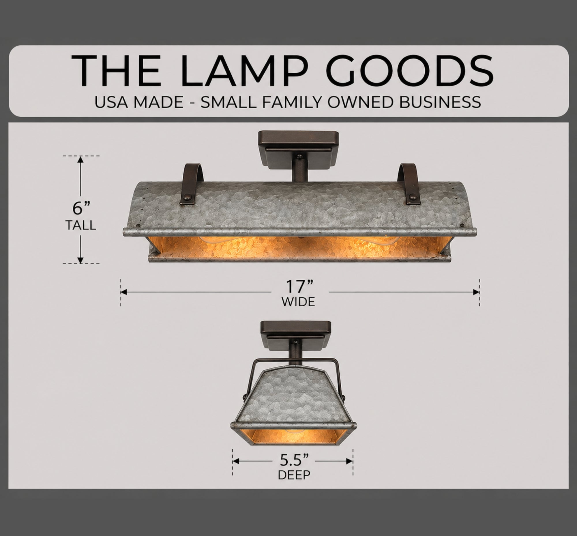 Galvanized Metal Farmhouse Ceiling Light 17" Flush Mount