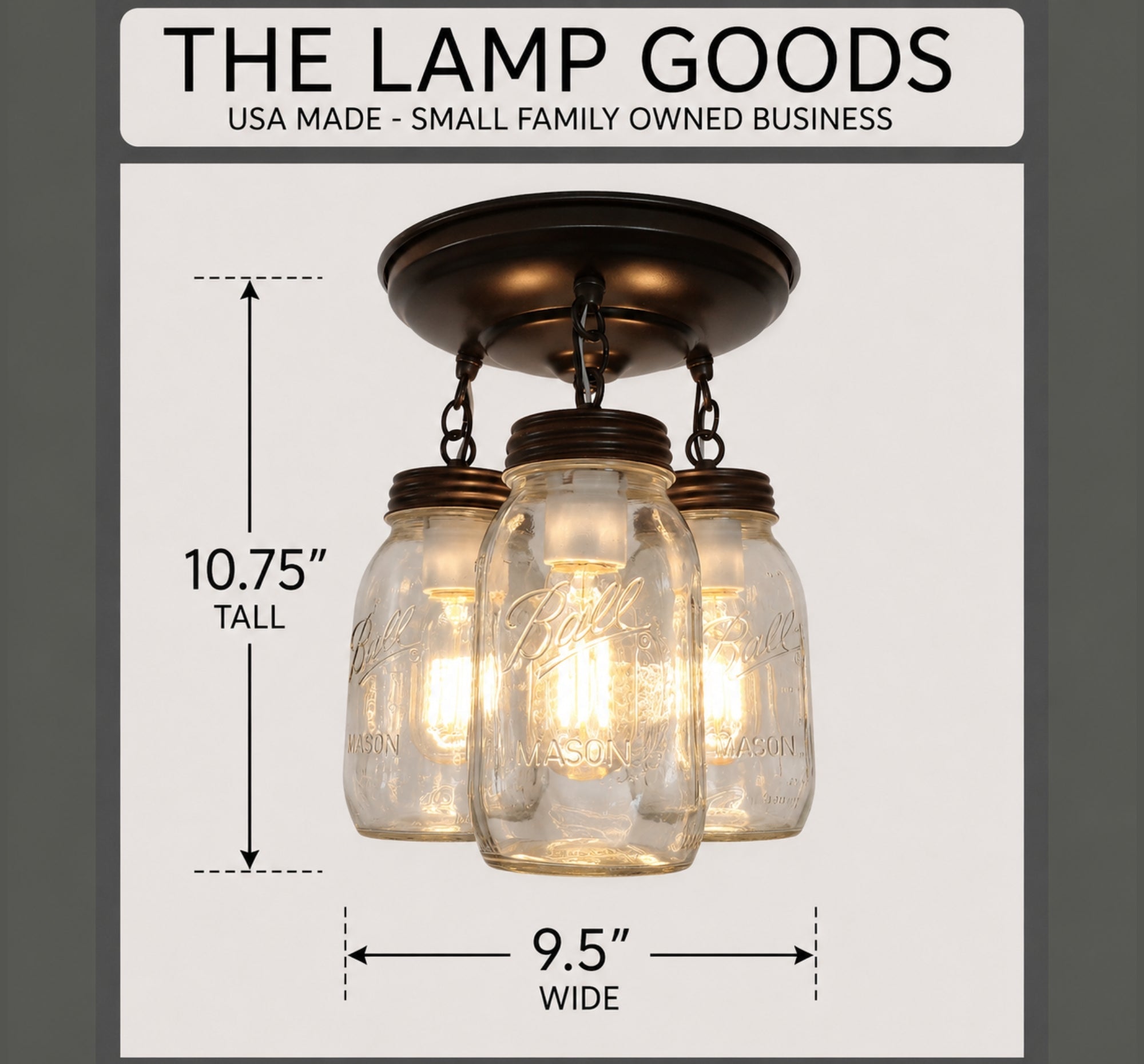 Mason Jar Quart Ceiling Trio Light