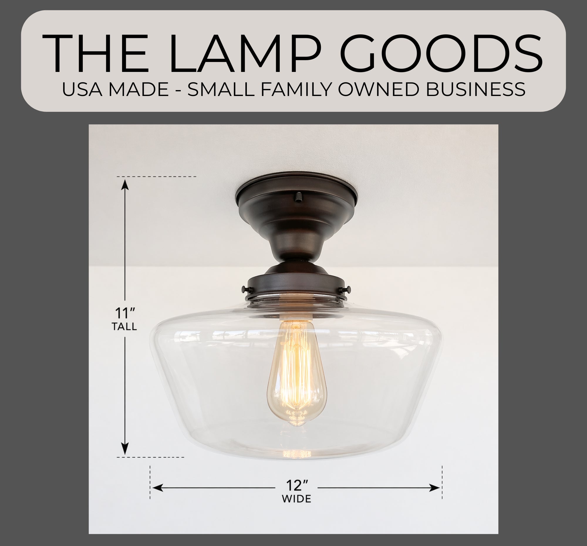Large Clear Glass Schoolhouse Ceiling Light 12in