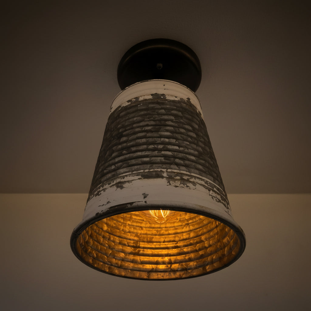 Distressed Large Corrugated Galvanized Barn Ceiling Light