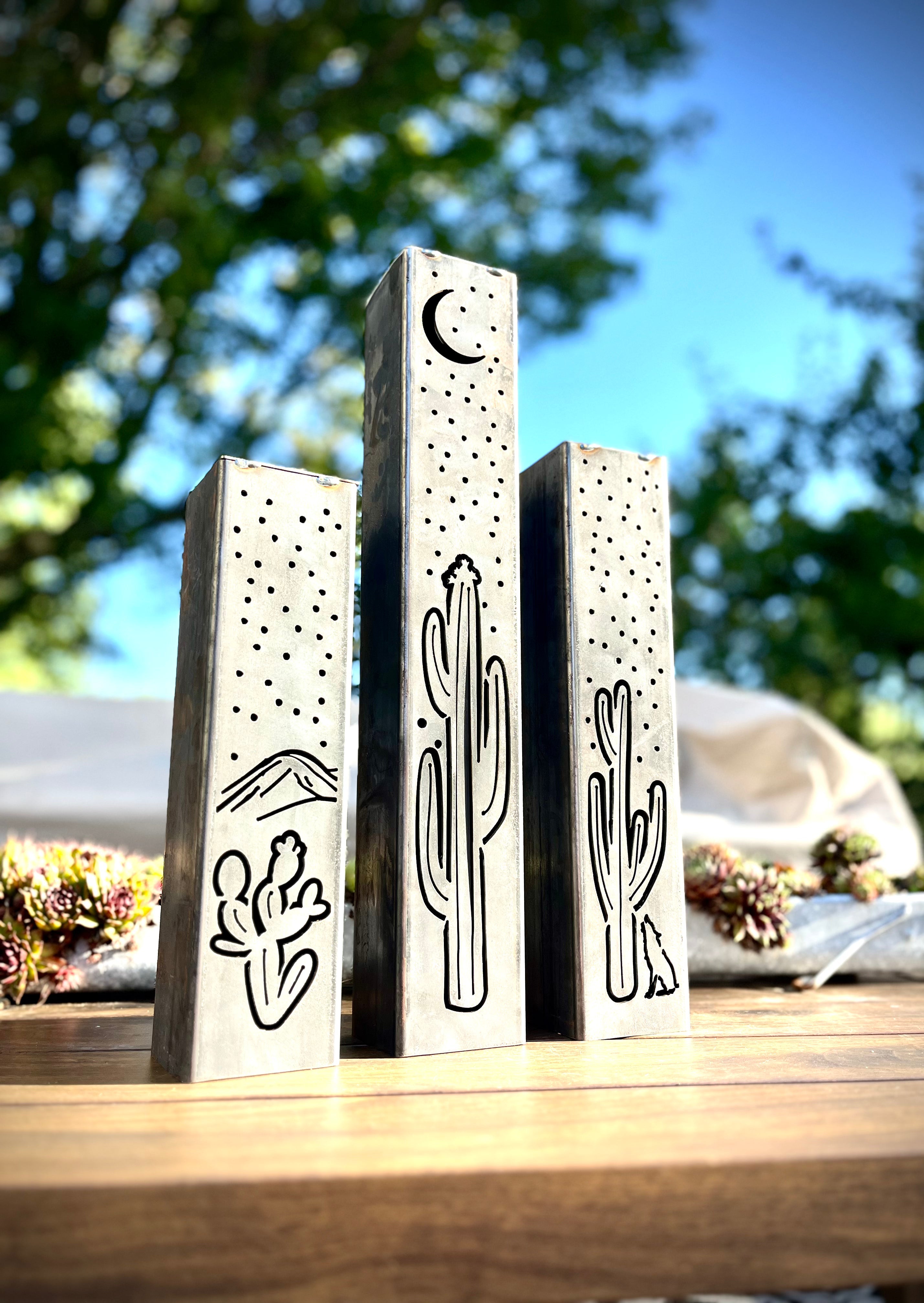 Desert Night Solar Luminary Pillars