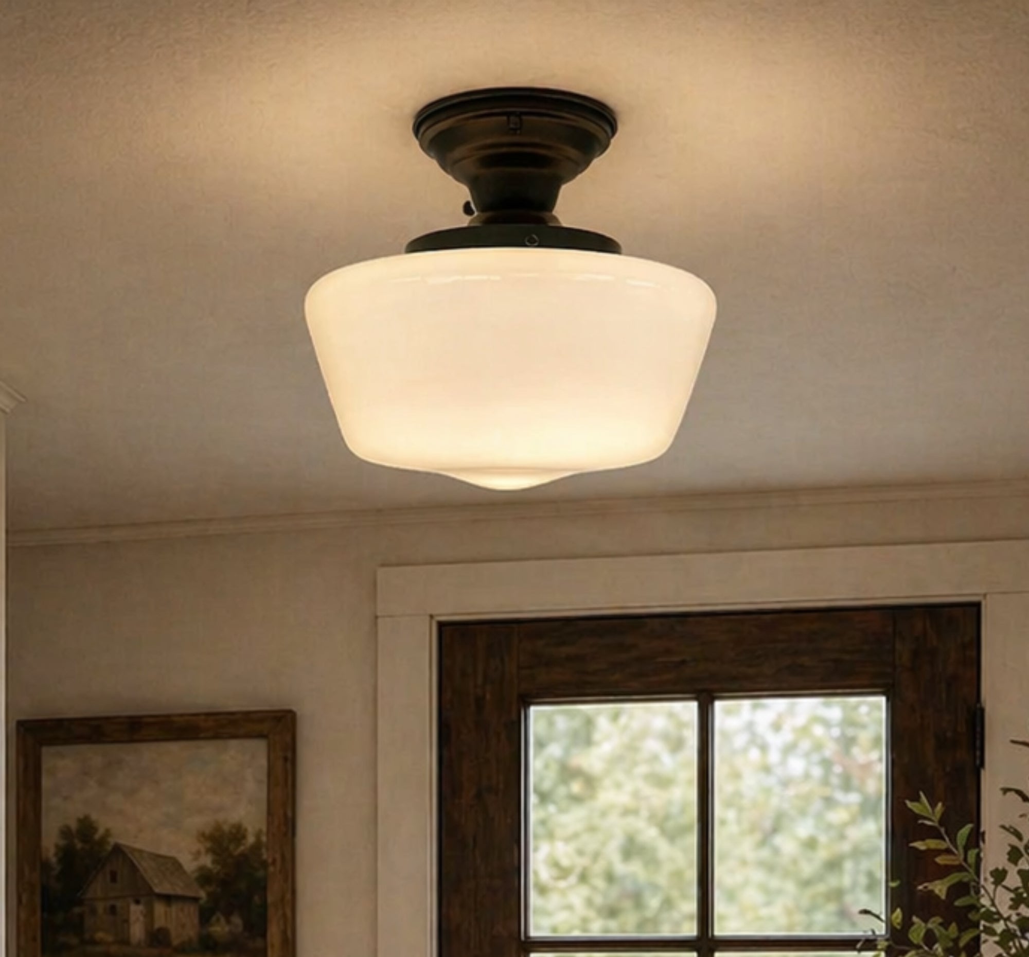 Large Milk Glass Schoolhouse Ceiling Light