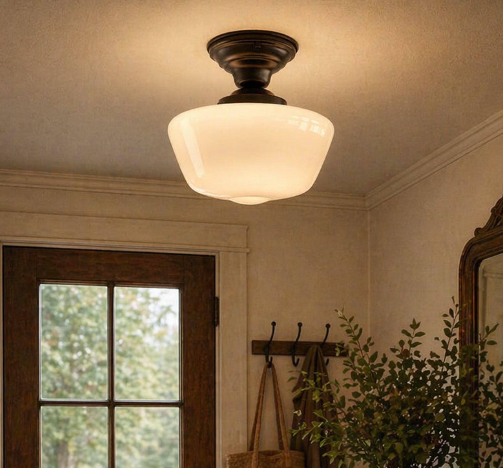 Large Urban Schoolhouse Milk Glass Light Fixture