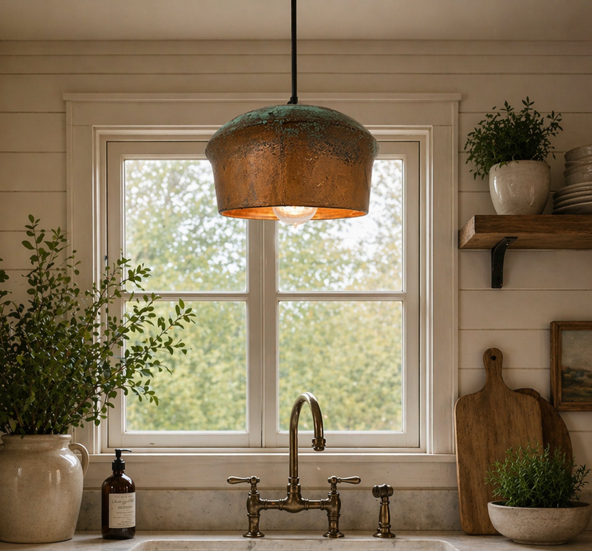 Copper Farmhouse Pendant Light 8.5in