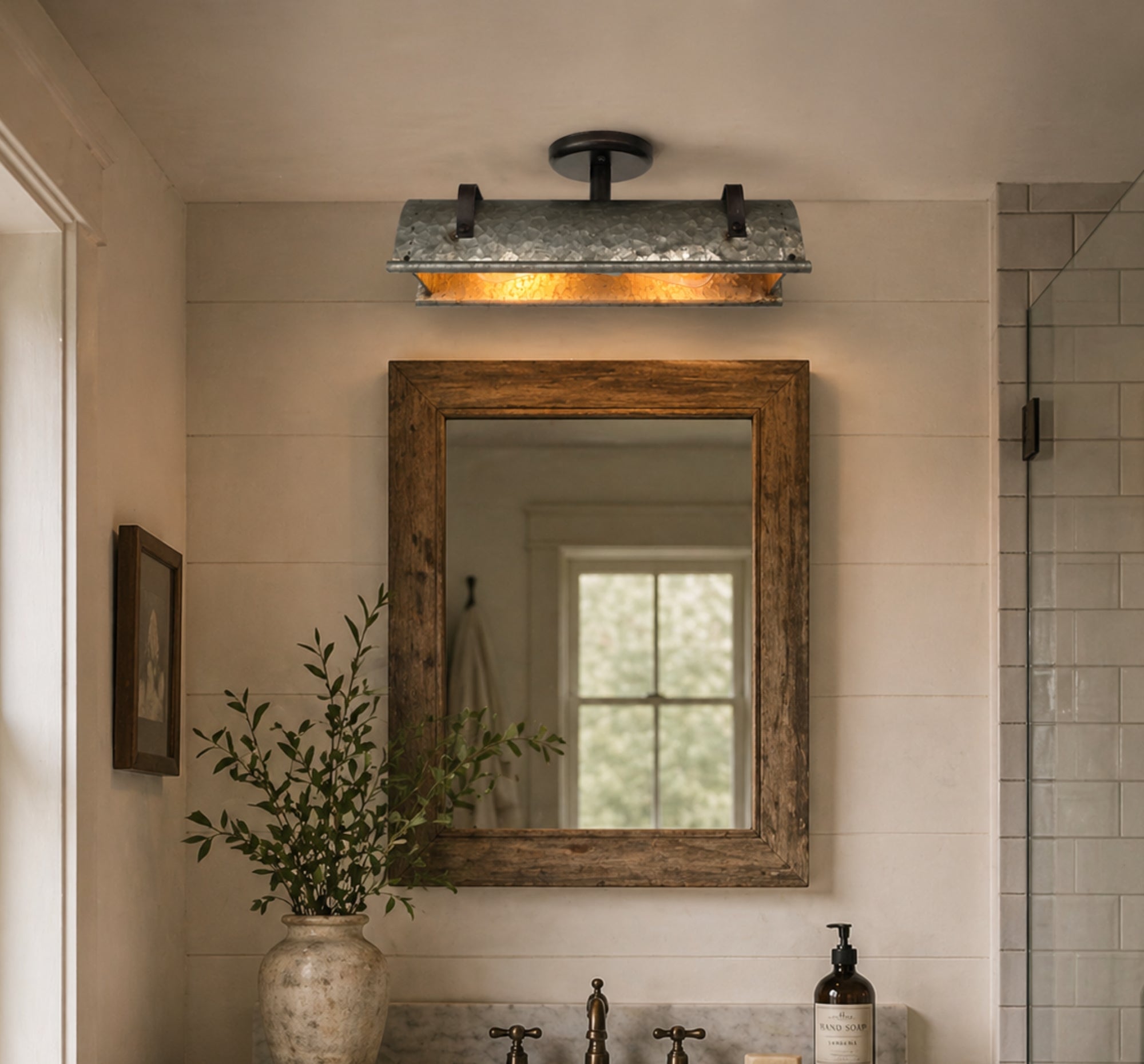 Galvanized Metal Farmhouse Ceiling Light 17" Flush Mount