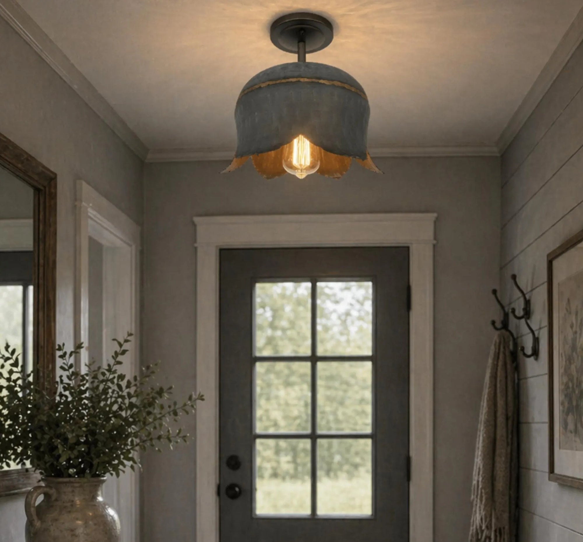 Large Lotus Galvanized Ceiling Light