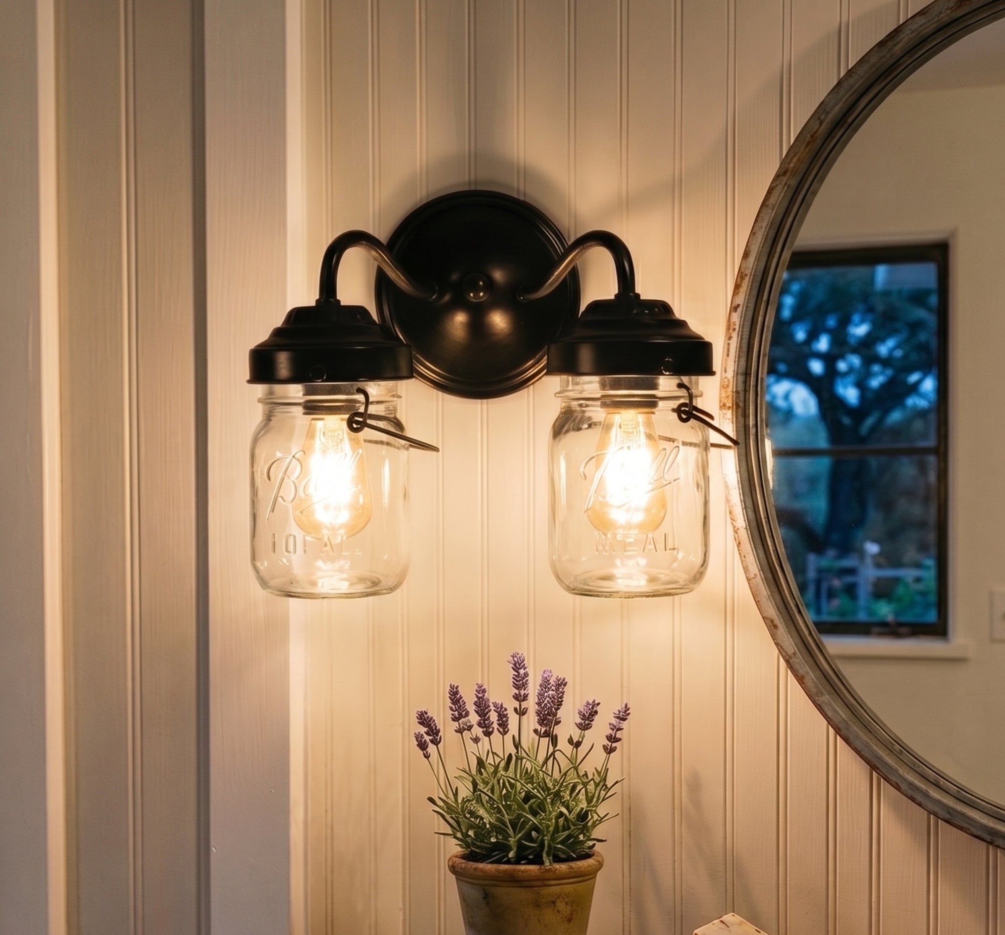 Mason Jar Wall Light Double Sconce