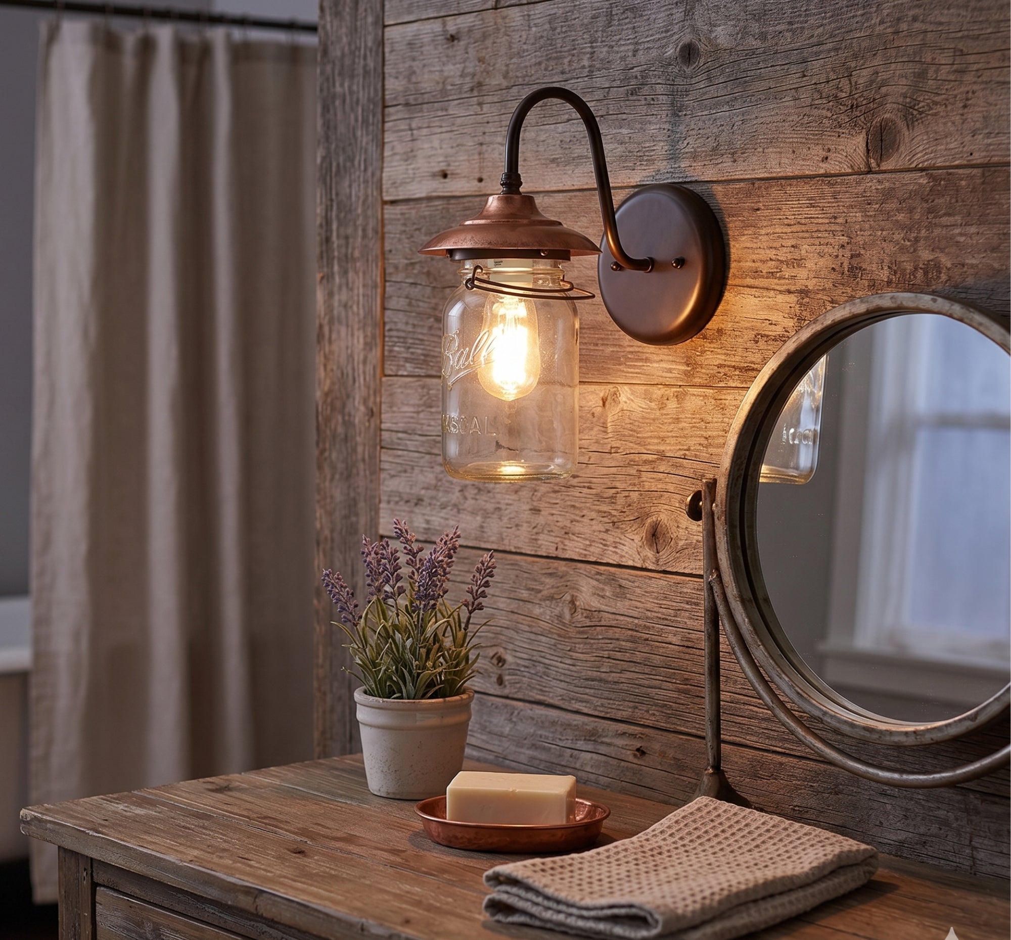 Exterior Outdoor Mason Jar Wall Sconce Light with Vintage Jar