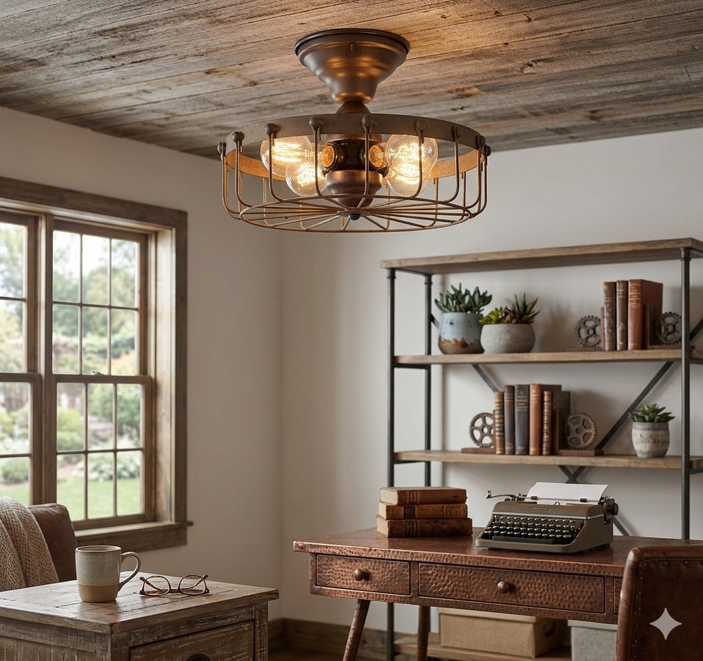 Rustic Industrial Cage Ceiling Light