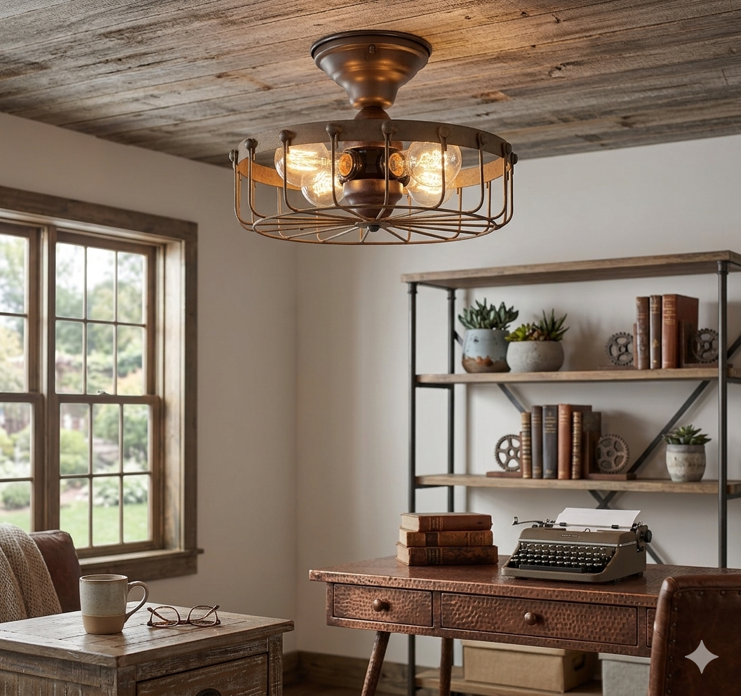 Rustic Industrial Cage Ceiling Light