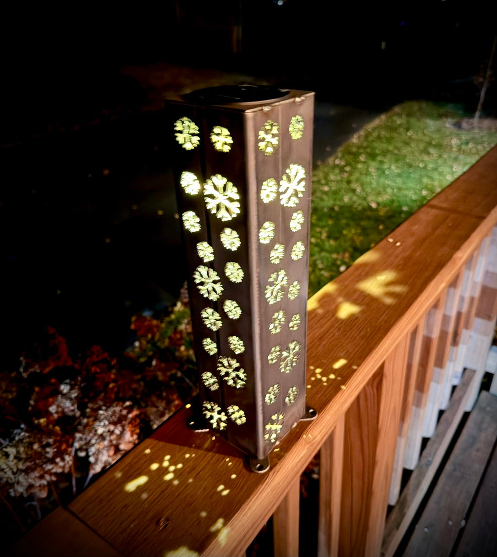 Snowflake Steel Solar Luminary Pillar Multiple Sizes