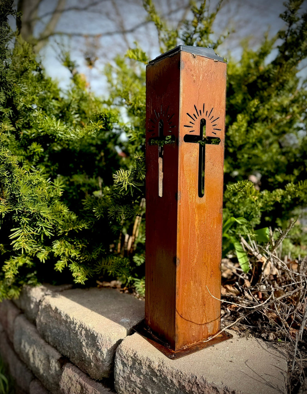 Eternal Light Solar Steel Cross Pillar