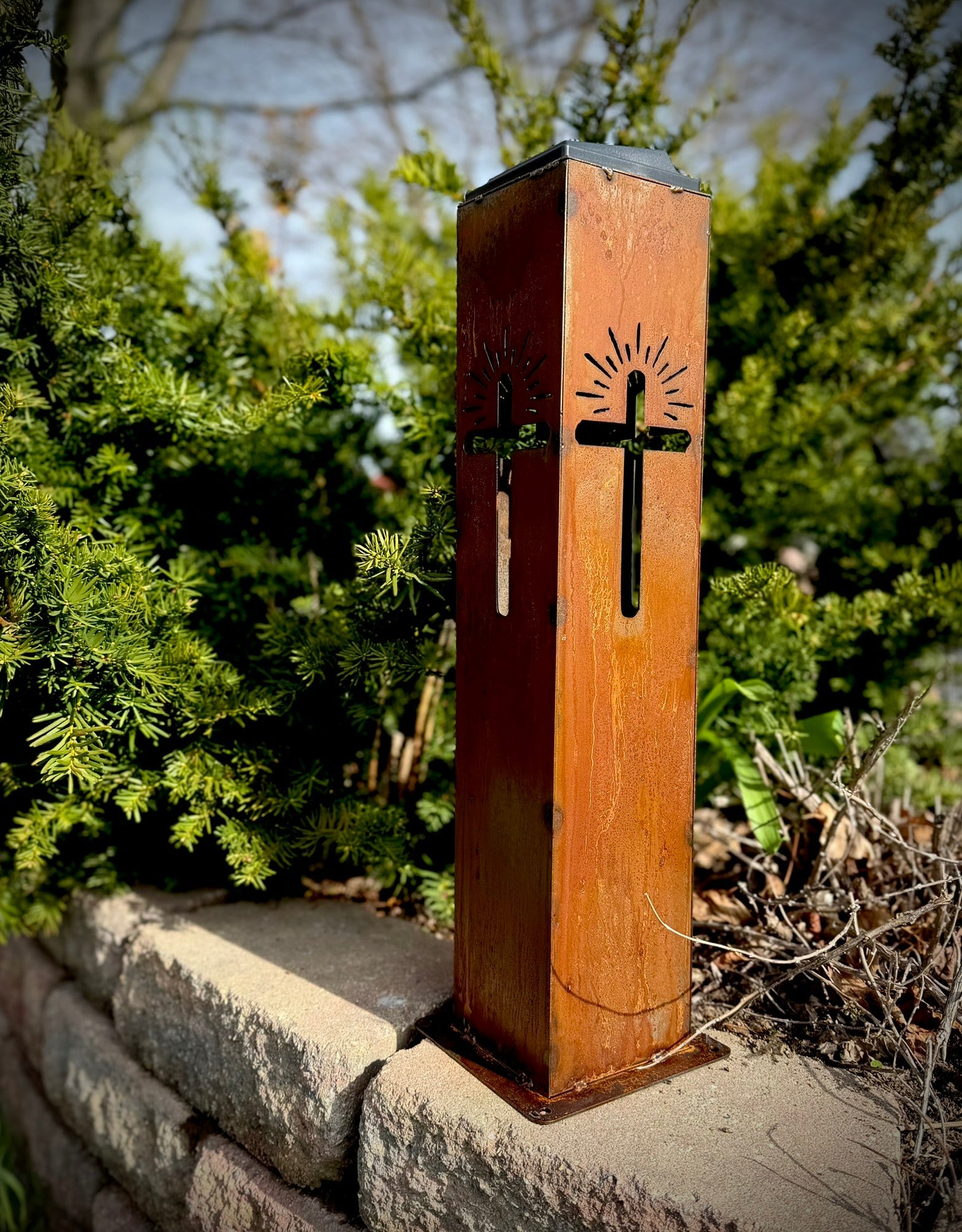 Eternal Light Solar Steel Cross Pillar