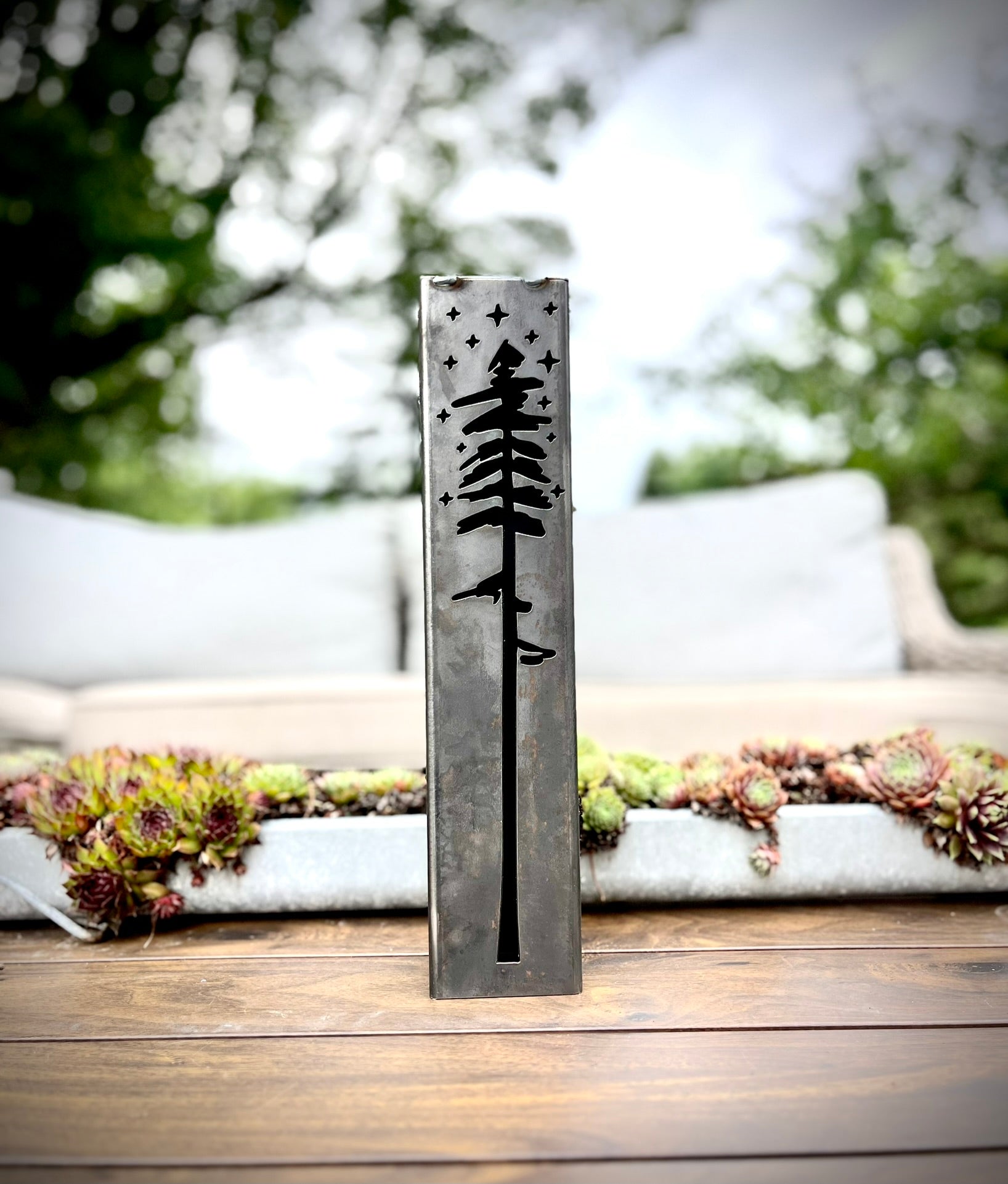 Pine Tree Night Sky Solar Luminary Pillars