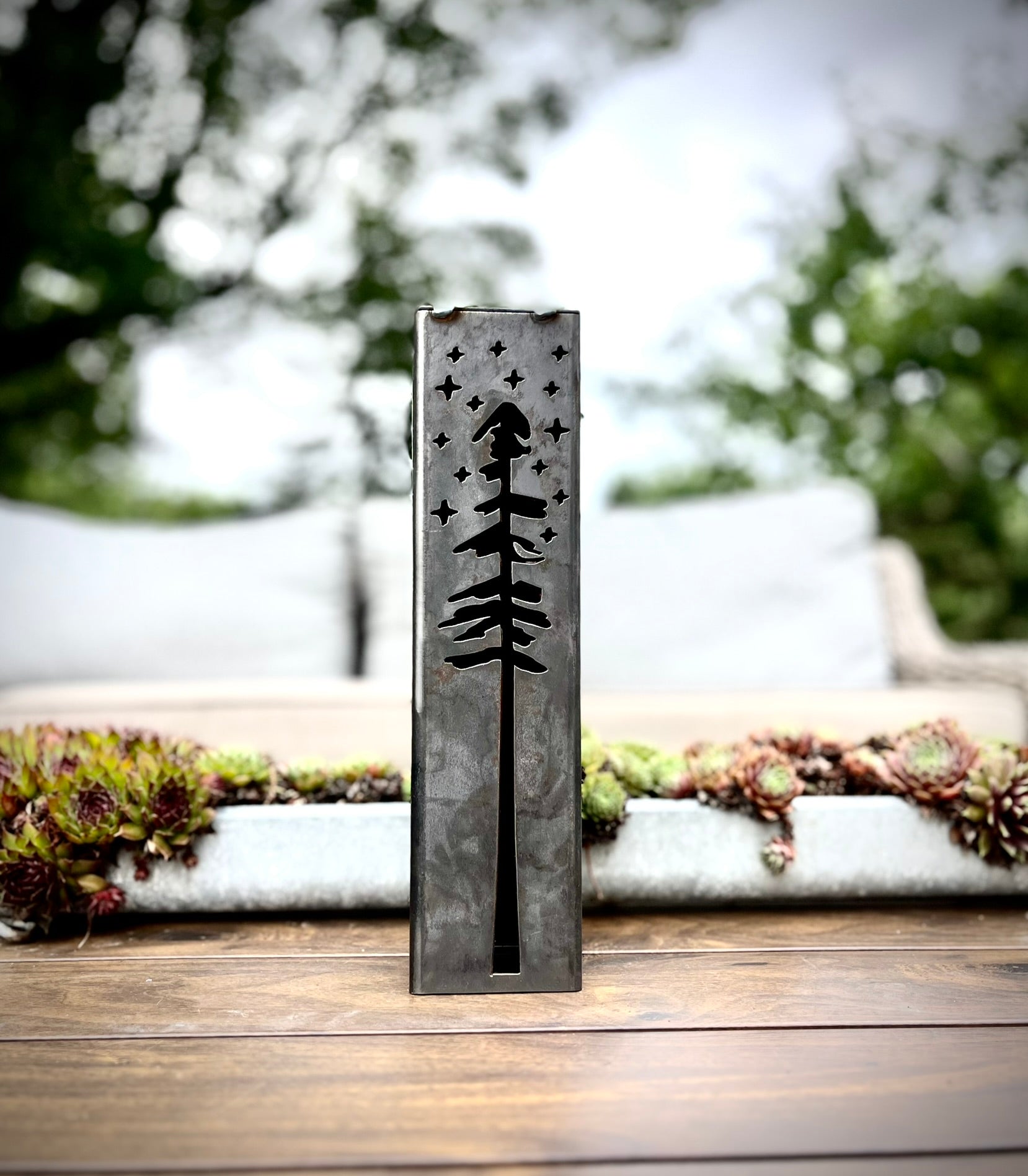 Pine Tree Night Sky Solar Luminary Pillars