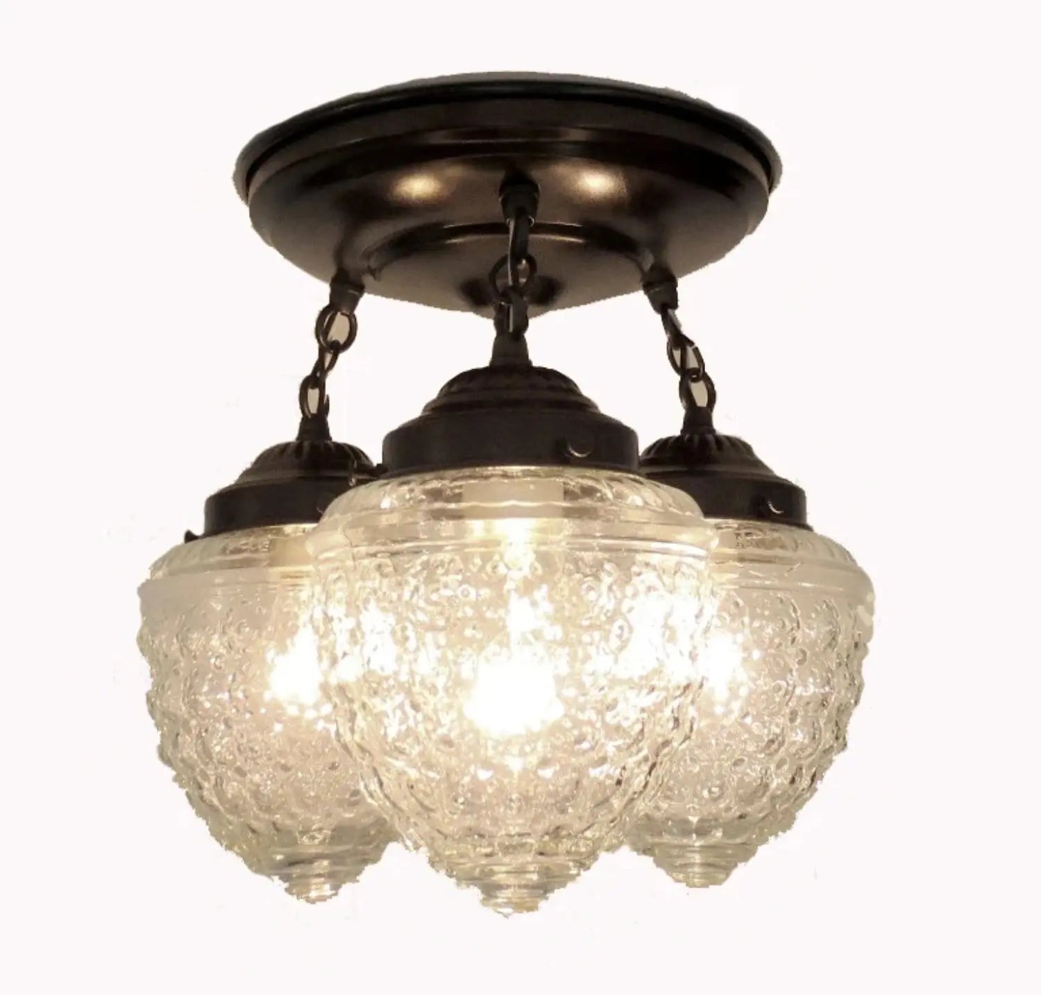 Antique Acorn Glass Ceiling Light 3-Light Chain Trio