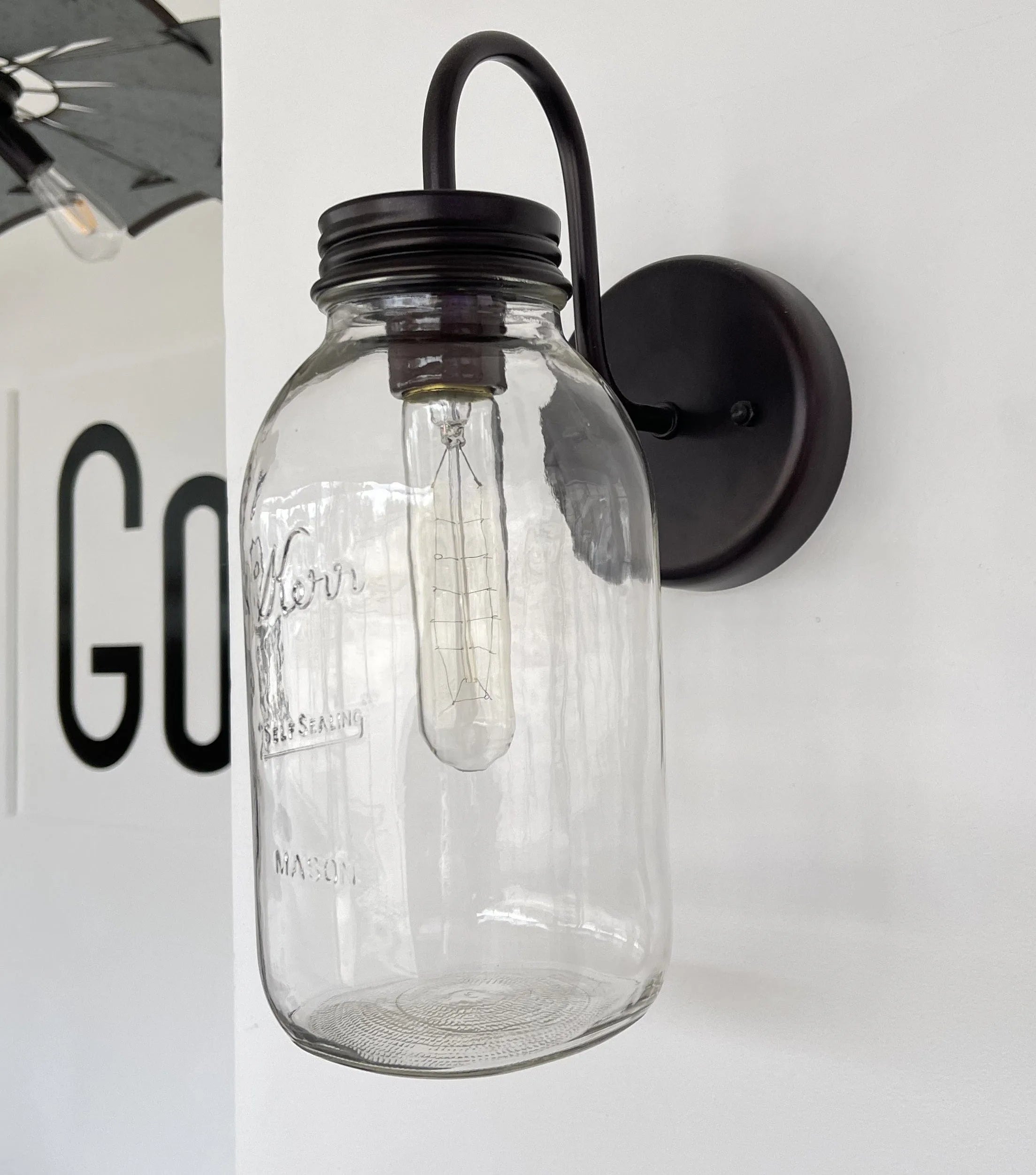 Vintage Kerr Mason Jar Wall Sconce Lighting Fixture