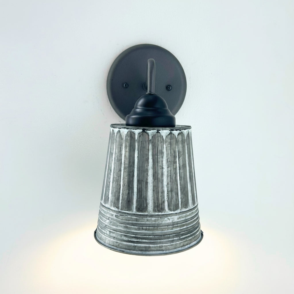 Rustic Galvanized Ribbed Wall Sconce