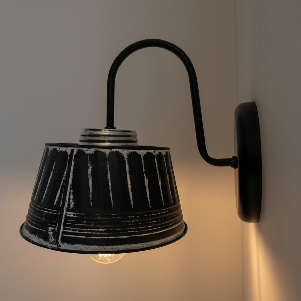 Black Ribbed Galvanized Wall Sconce