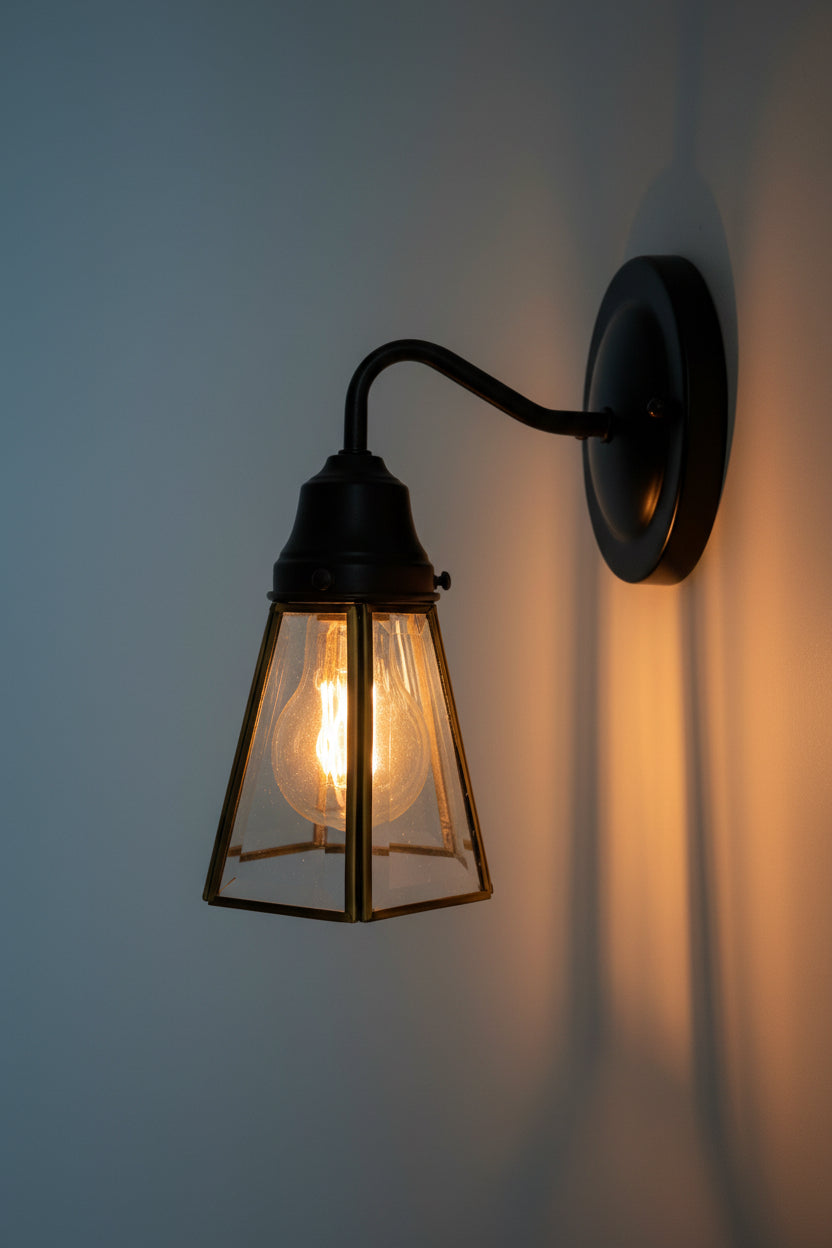 Clear Glass and Brass Wall Sconce or Pendant Light