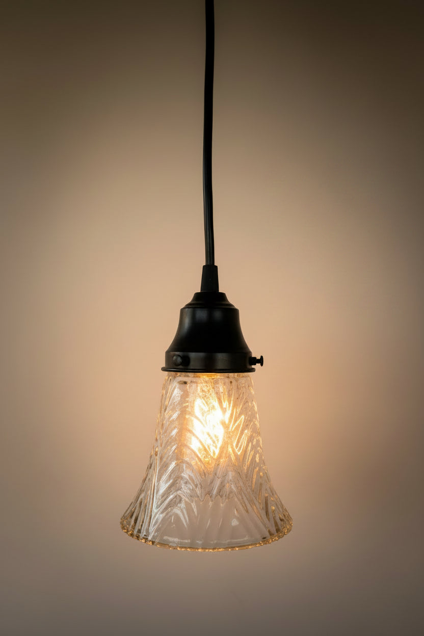 Clear Chevron Ribbed Vintage Pendant