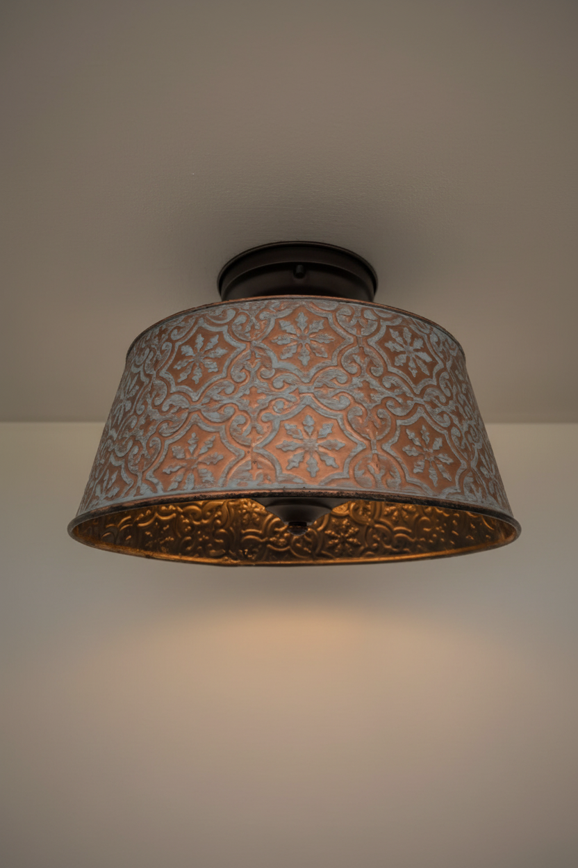 Ornate Copper Farmhouse Ceiling Light 4-Bulb Flush Mount