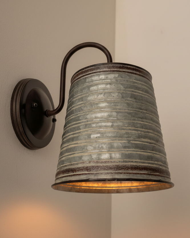 Corrugated Rustic Barn Metal Farmhouse Wall Light Fixture