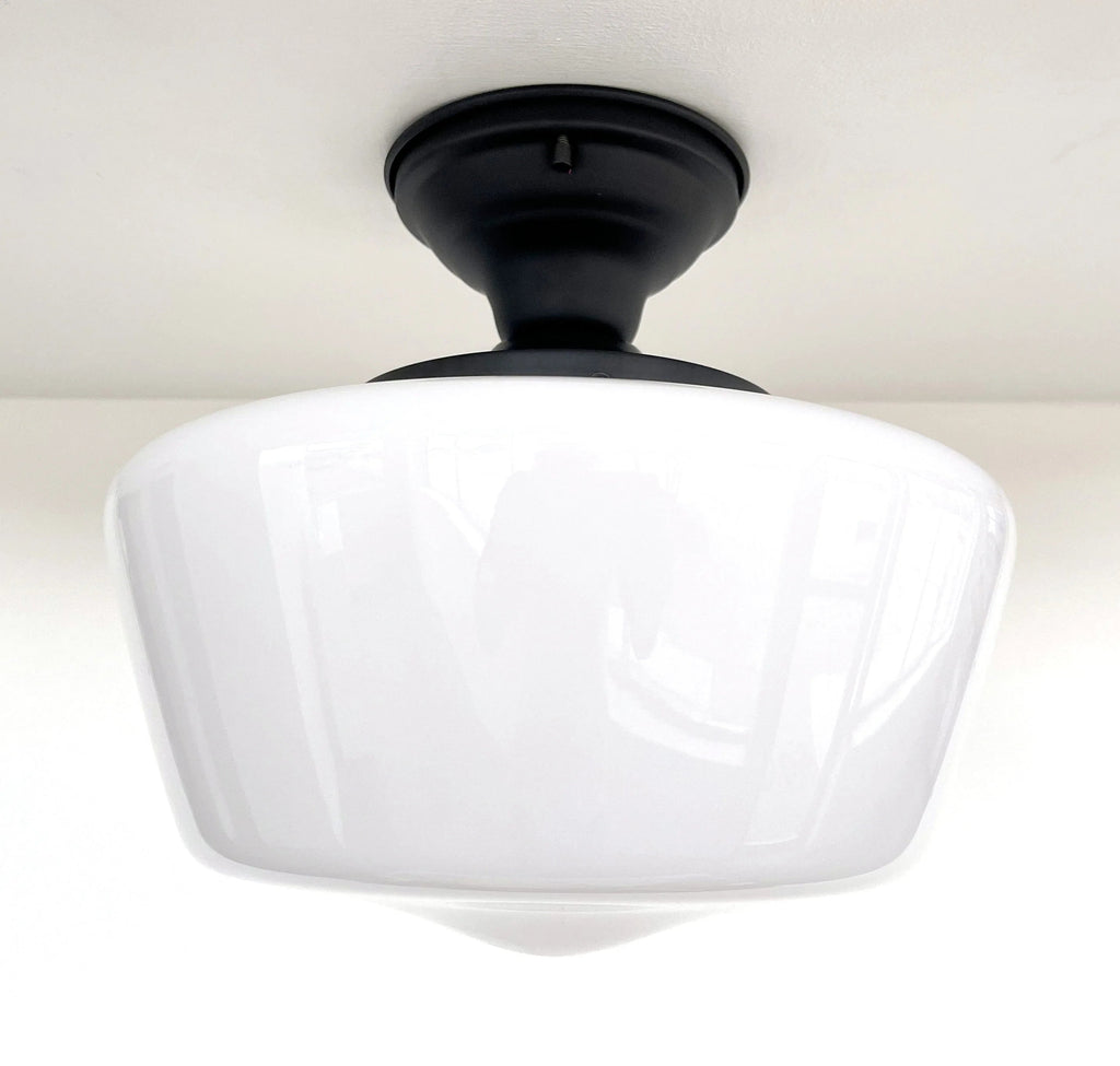Large Milk Glass Schoolhouse Ceiling Light