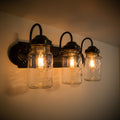 Rustic Vintage Mason Jar Bathroom Light Trio