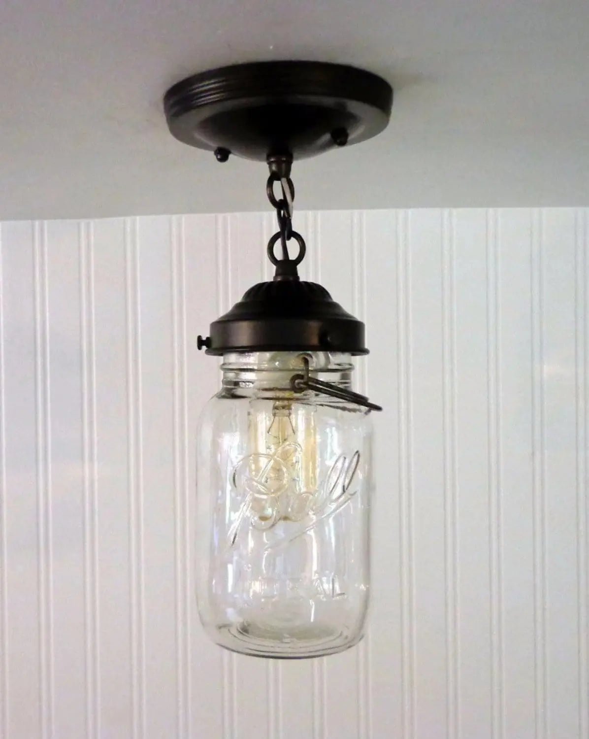Vintage Mason Jar Ceiling Light With Chain