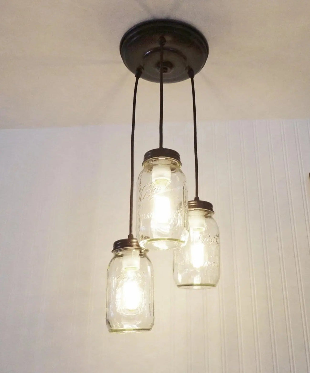 Rustic Mason Jar Chandelier Light Trio