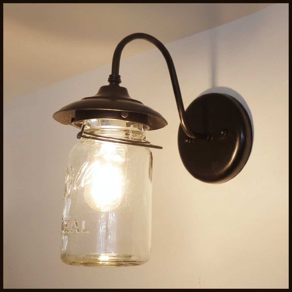 Exterior Outdoor Mason Jar Wall Sconce Light with Vintage Jar