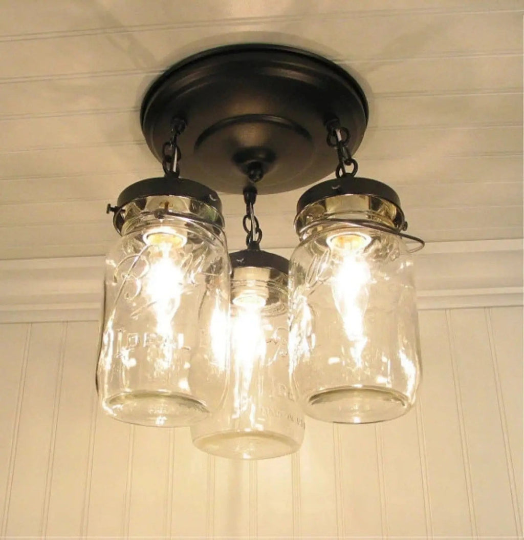 Mason Jar Vintage Light Fixture Quart Chain Trio