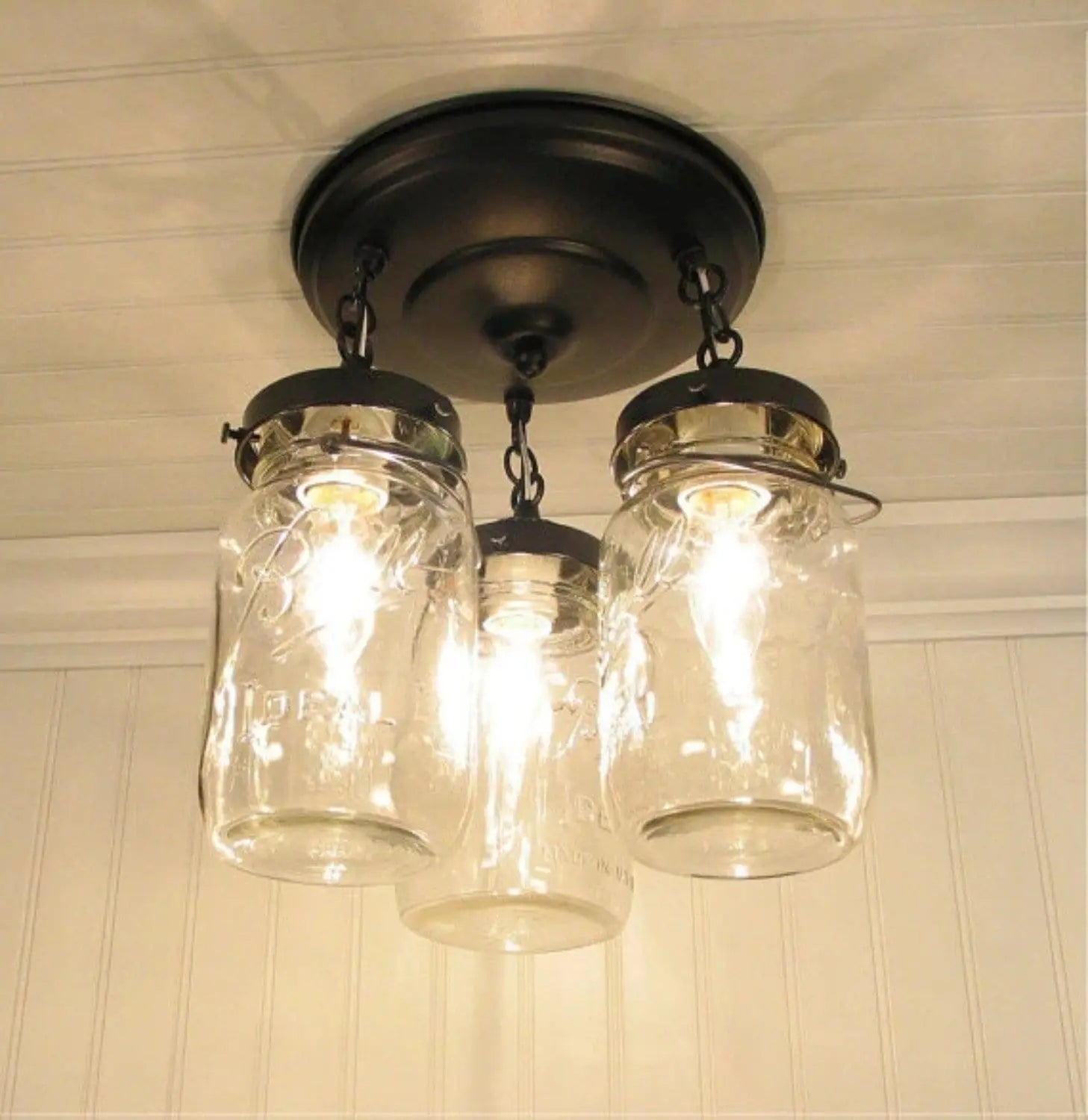 Mason Jar Vintage Light Fixture Quart Chain Trio