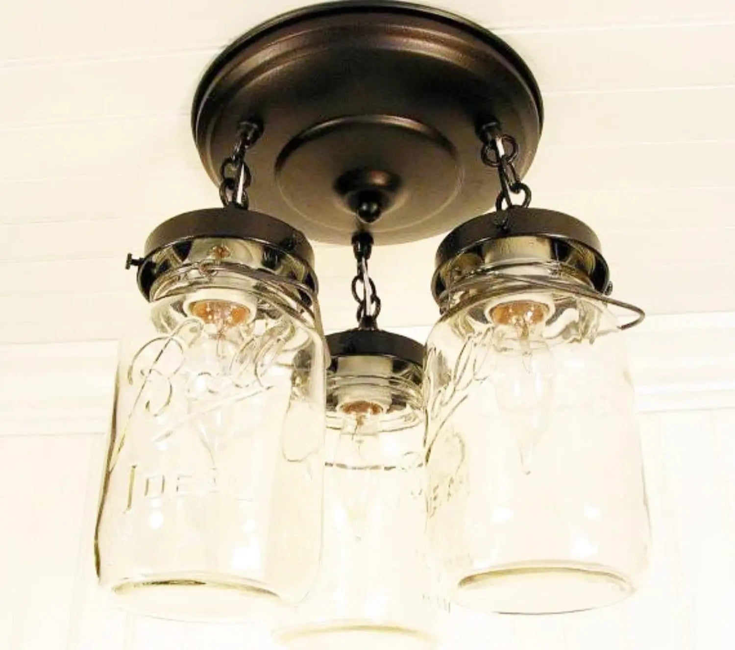 Mason Jar Vintage Light Fixture Quart Chain Trio