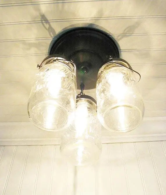 Mason Jar Vintage Light Fixture Quart Chain Trio