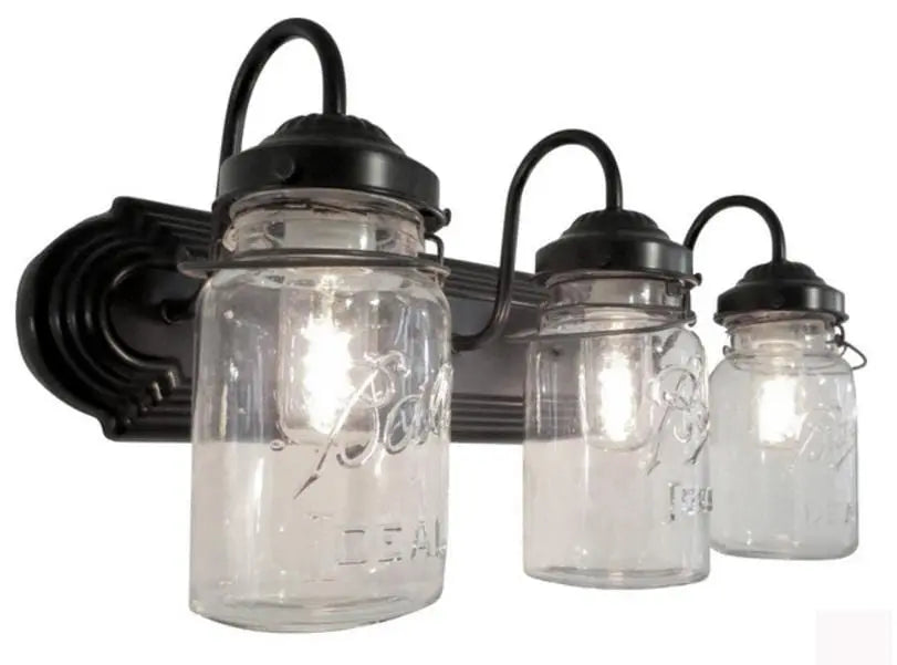 Rustic Vintage Mason Jar Bathroom Light Trio